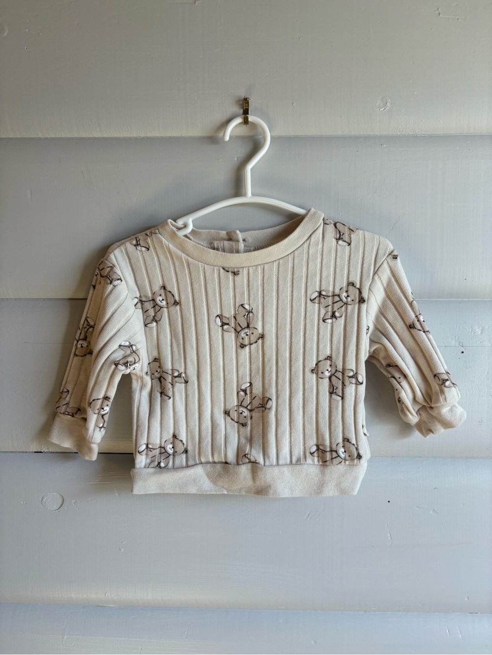 3/$25 Snug Teddy Bear Cream Ribbed Long Sleeve Top Baby 3-6m
